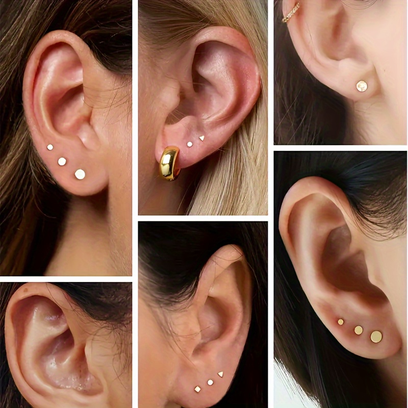 6pcs Set of 304 Stainless Steel Small Stud Earrings — Hypoallergenic